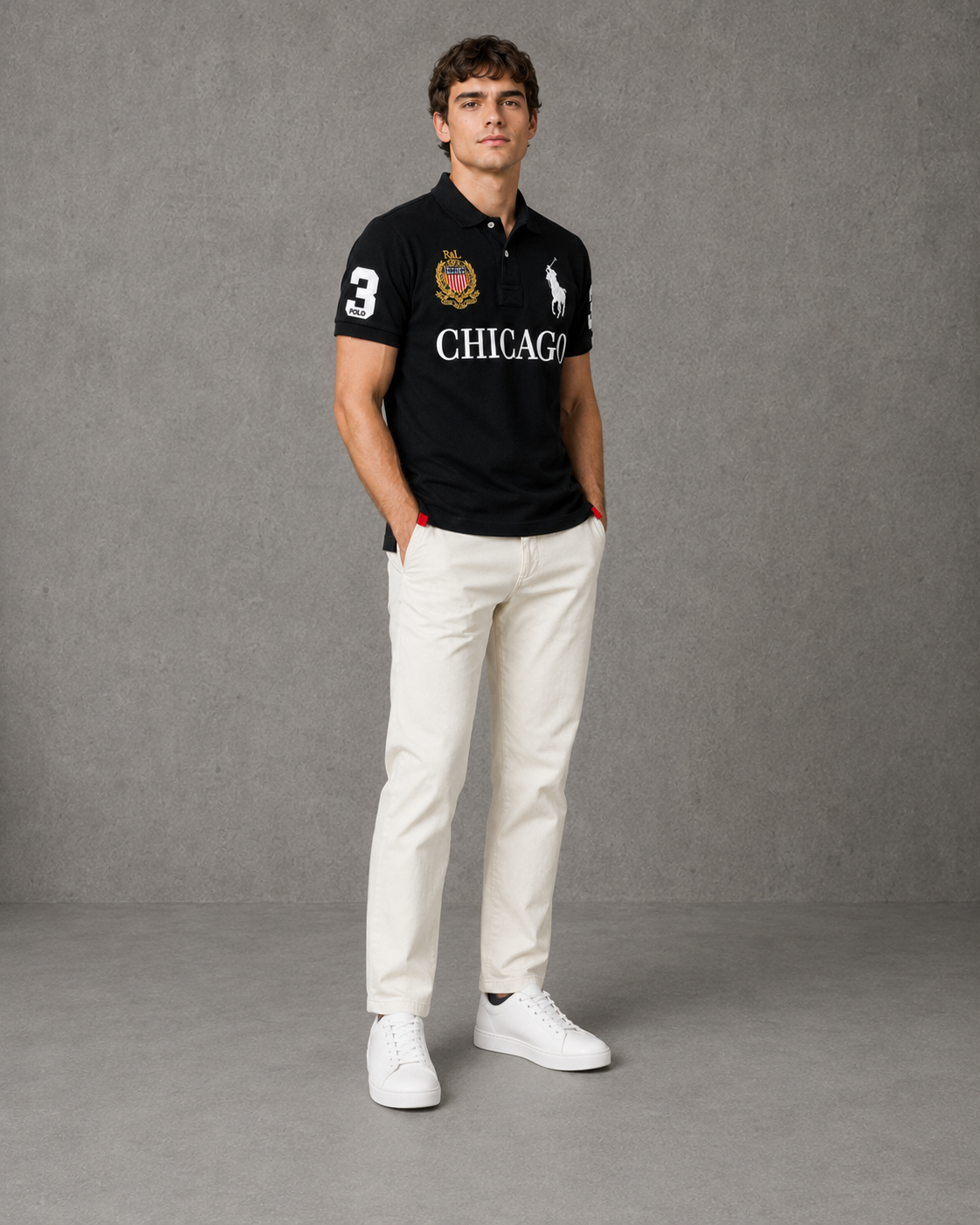Chicago Black polo on model front photo