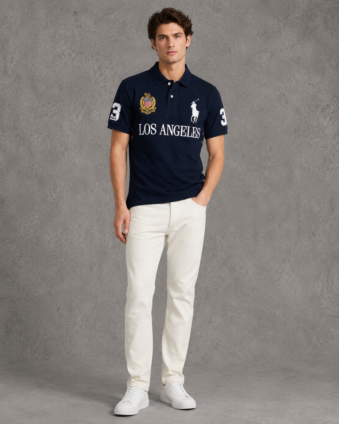 Los Angeles Navy polo on model front photo