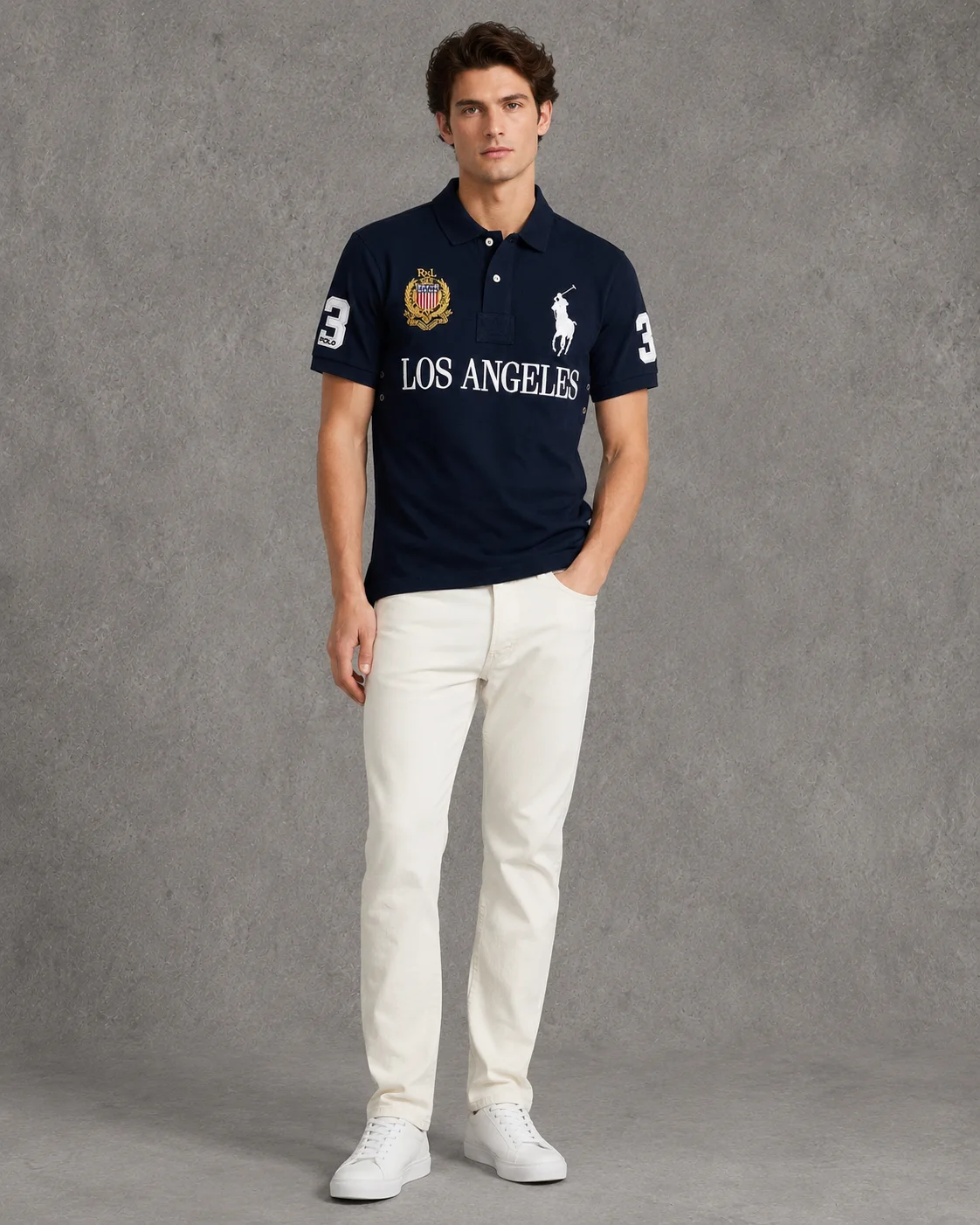 Los Angeles Navy polo on model front photo