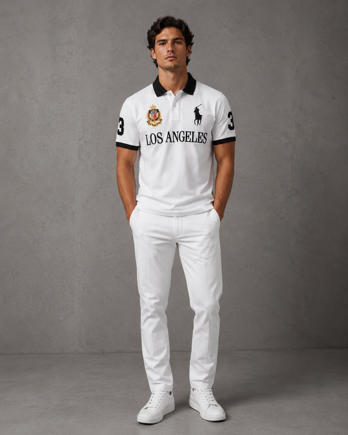 Los Angeles White polo on model front photo