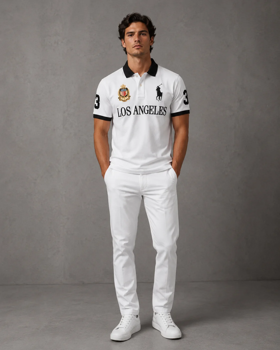 Los Angeles White polo on model front photo