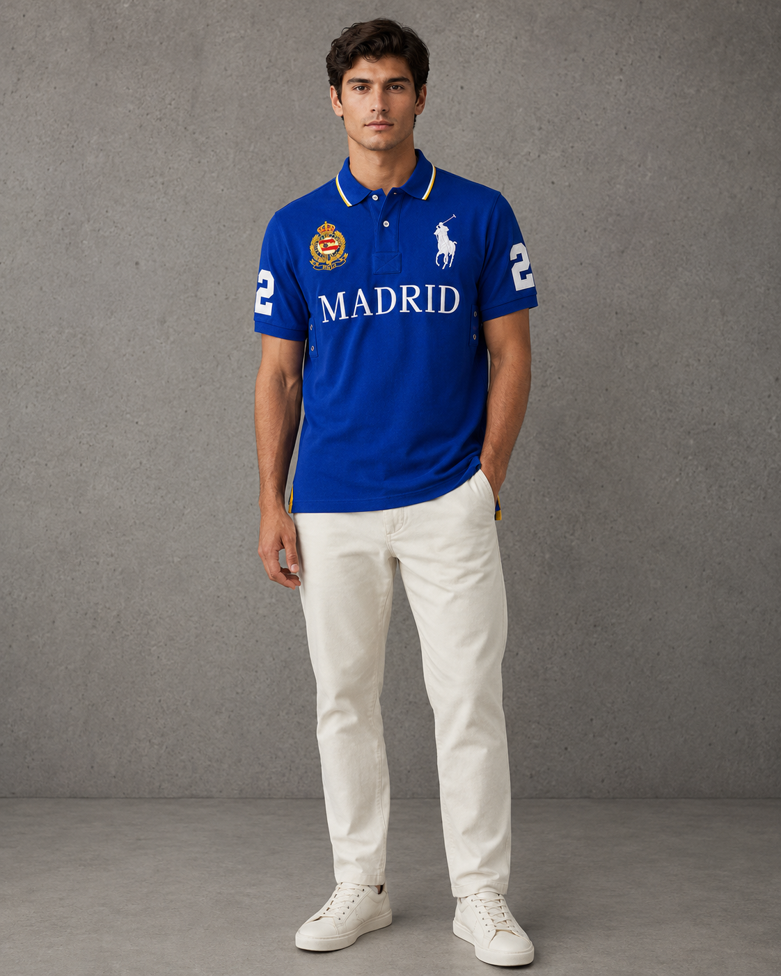 Madrid Blue polo on model front photo