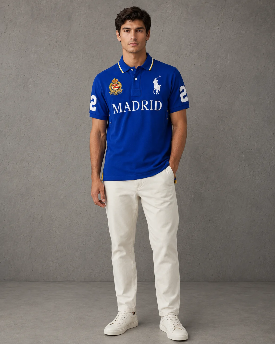 Madrid Blue polo on model front photo