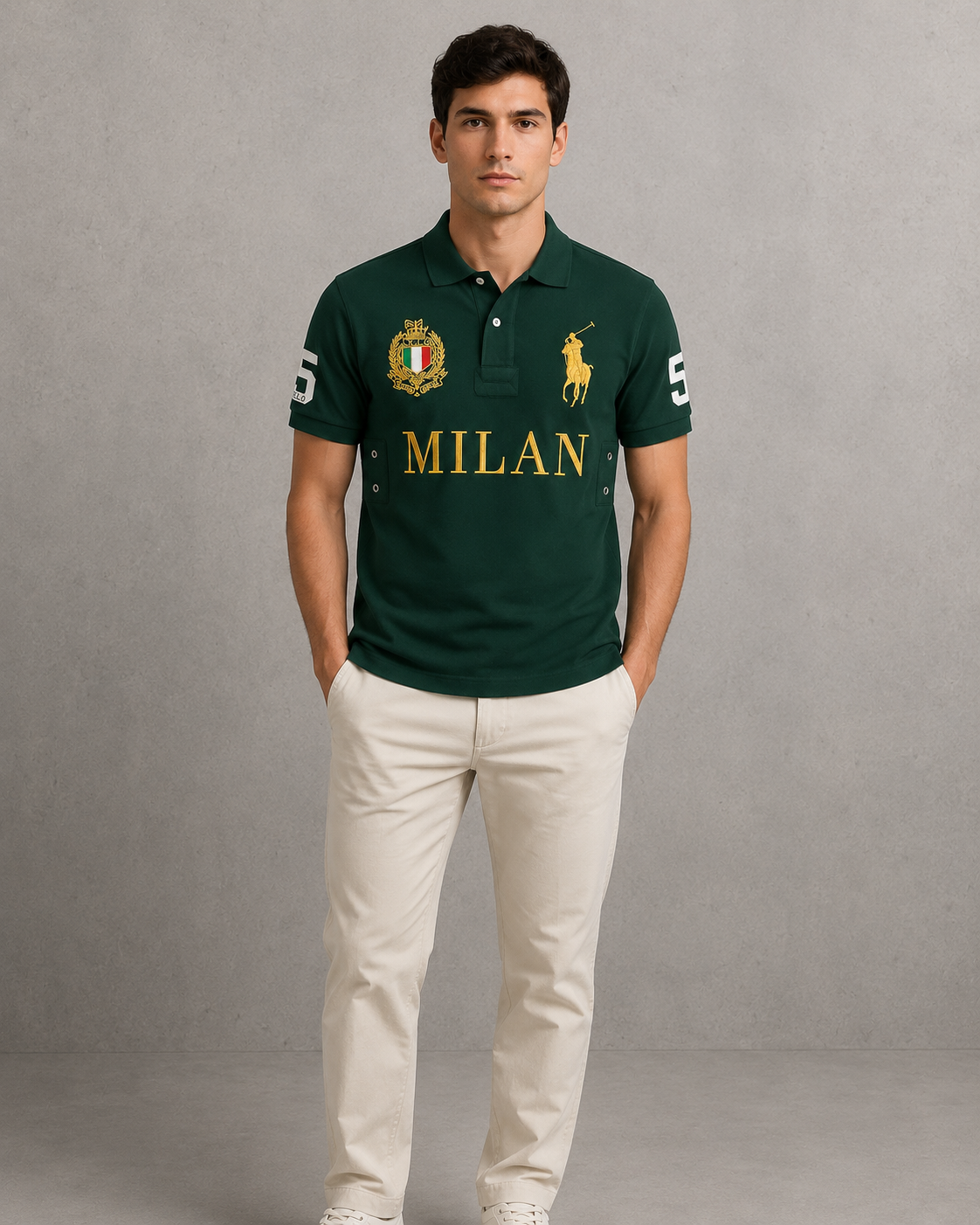 Milan Green polo on model front photo