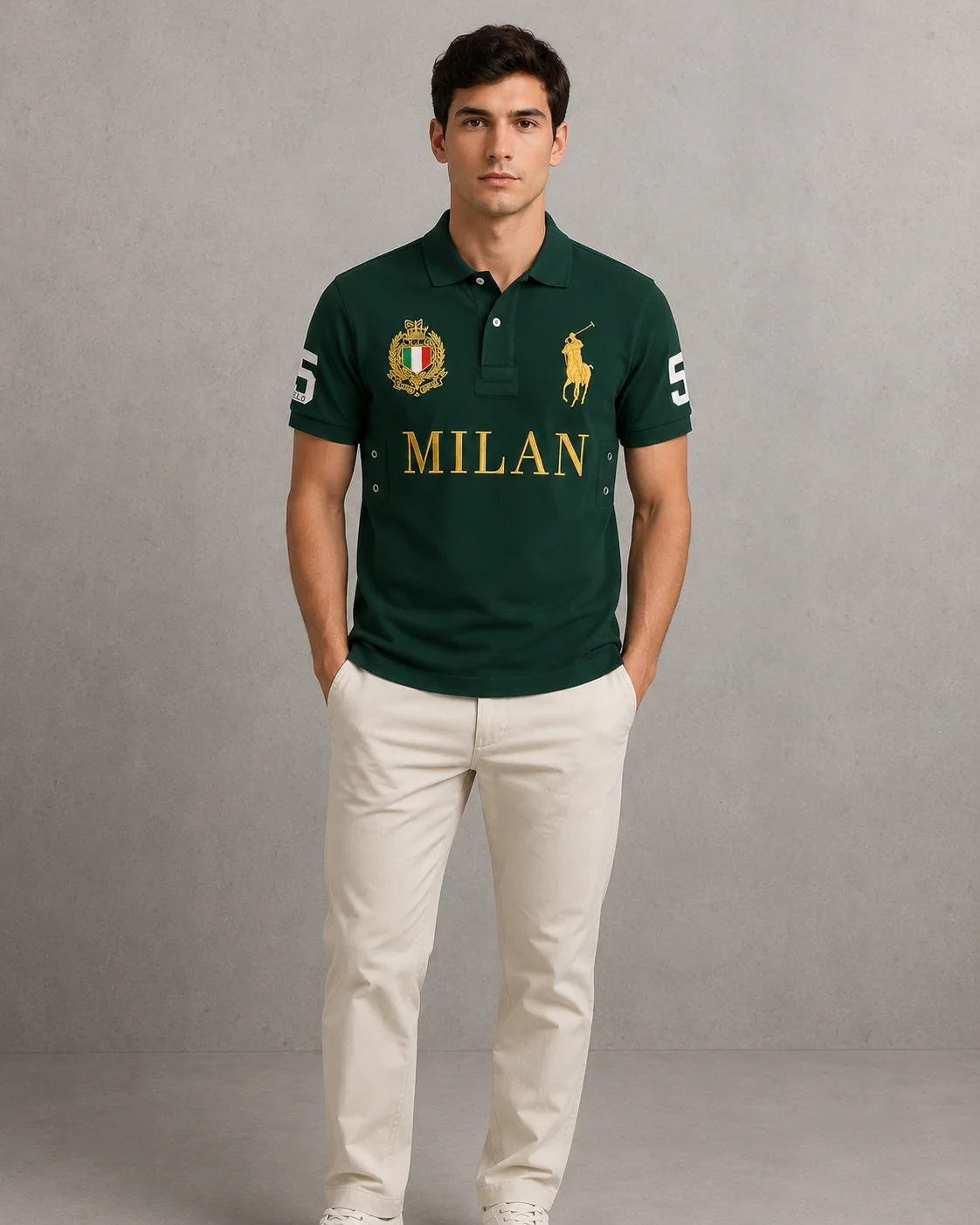 Milan Green polo on model front photo