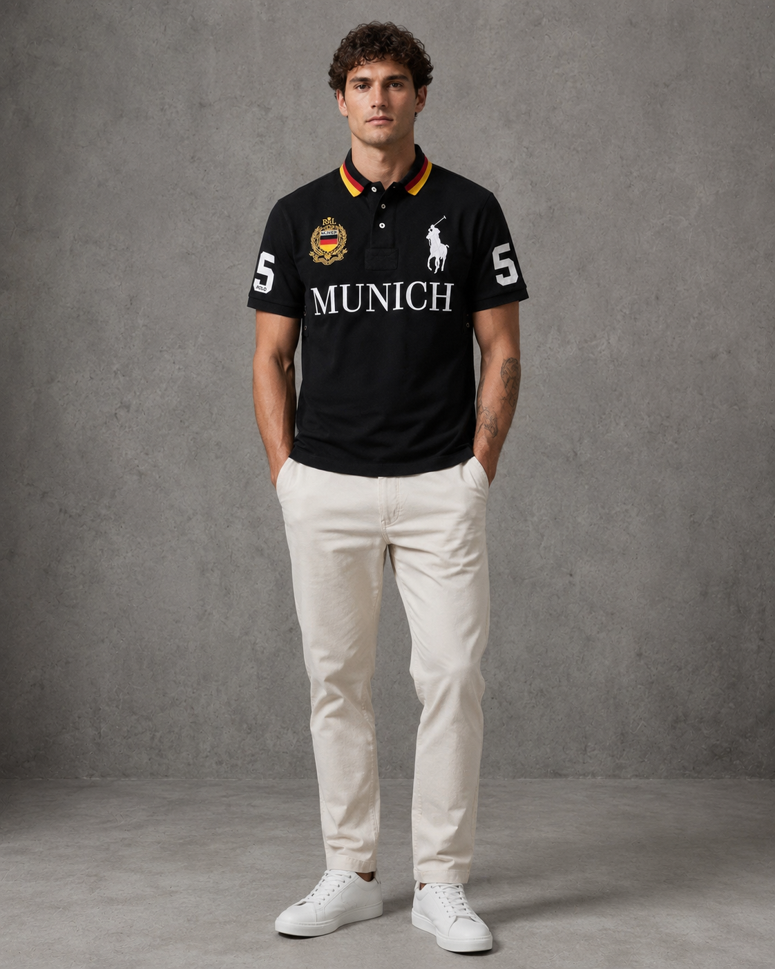 Munich Black polo on model front photo