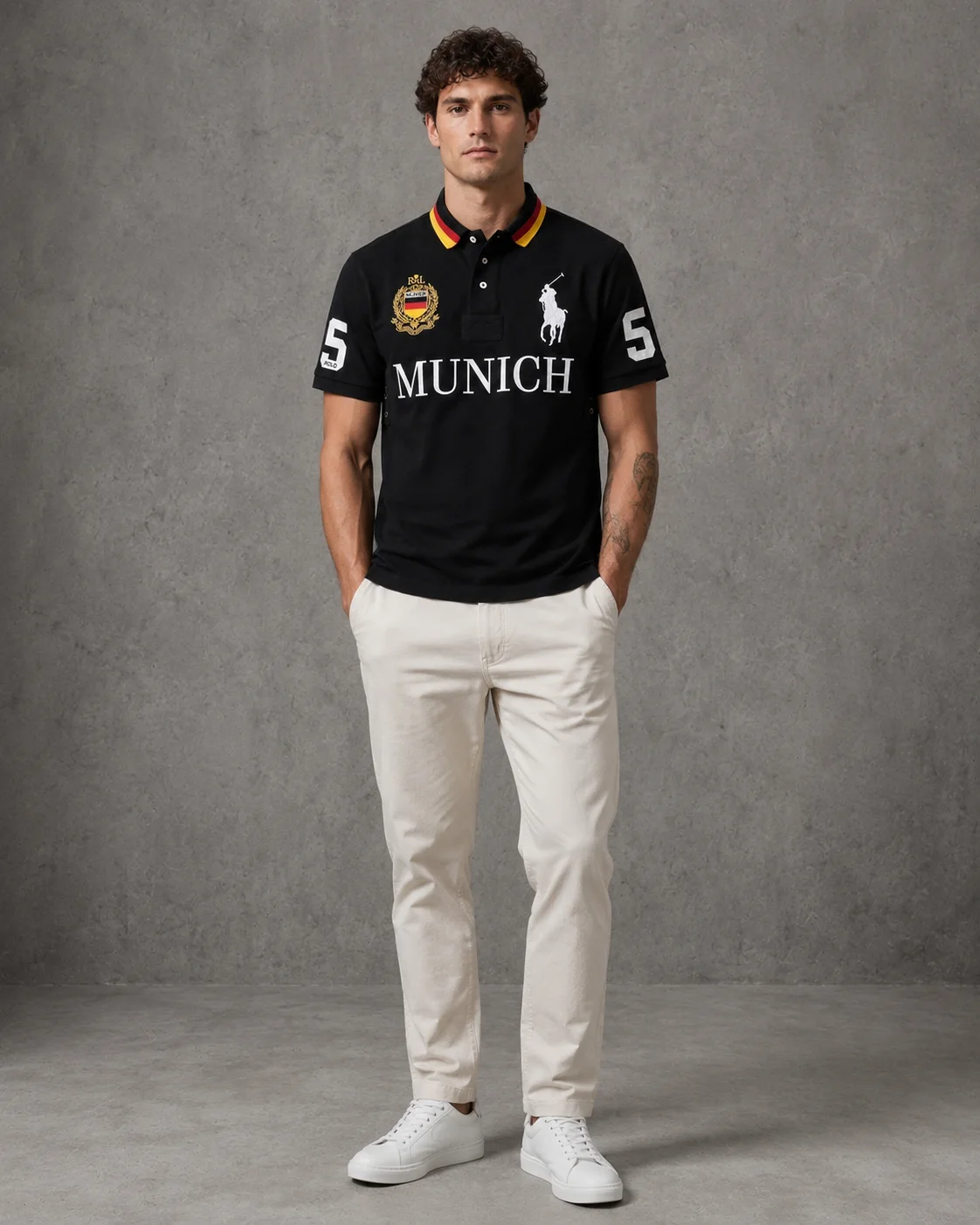 Munich Black polo on model front photo